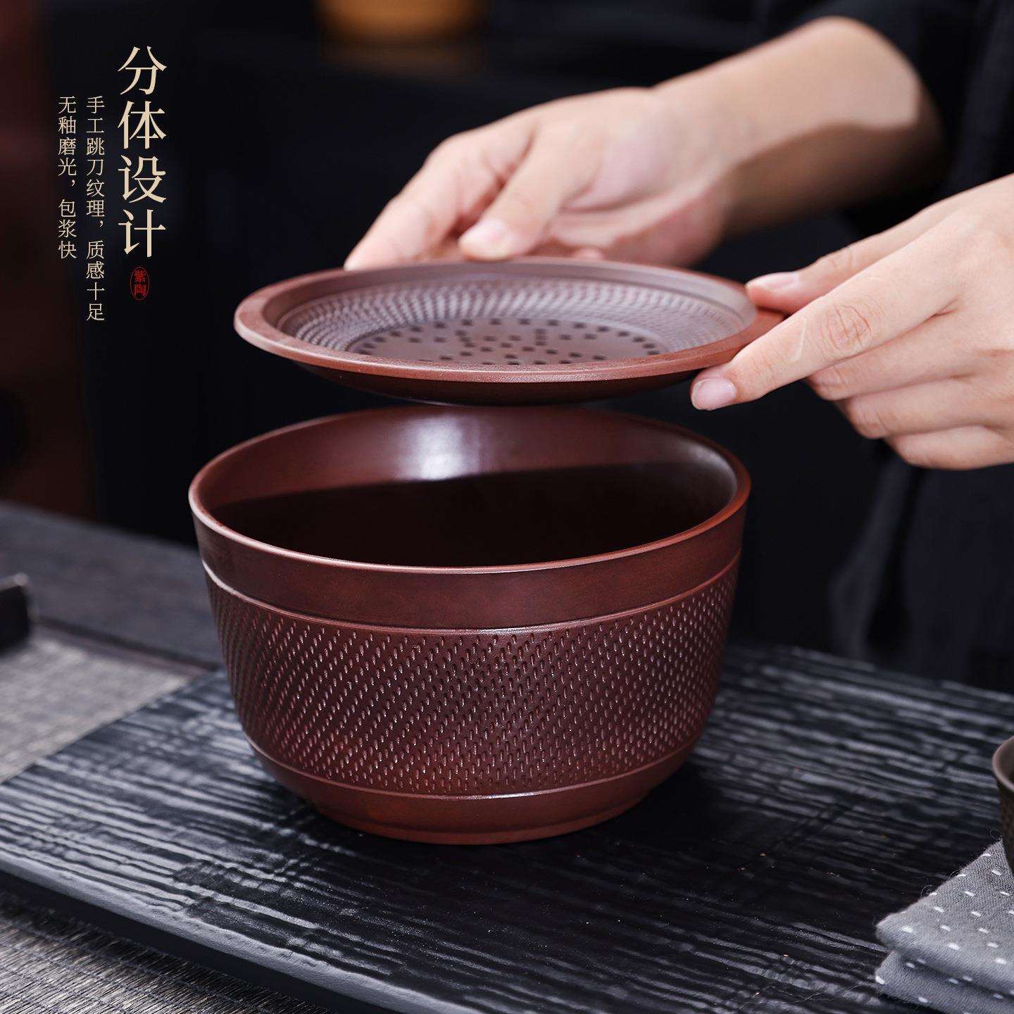 茶渣缸茶洗建水紫陶自带过滤简易茶具配件水孟茶孟茶台茶渣废水缸