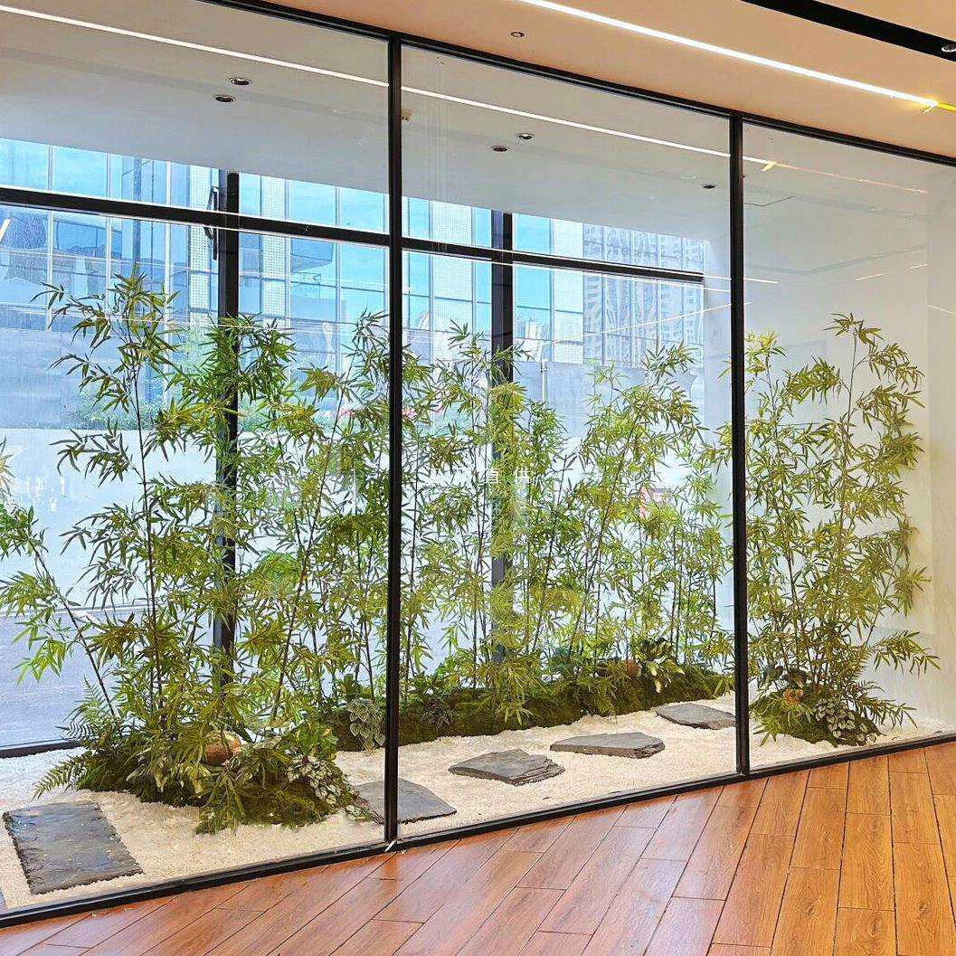 新中式竹子造景细水毛竹橱窗装饰景观茶室屏风隔断仿生绿植物