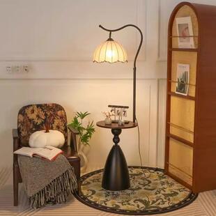 落地灯客厅沙发边几中古法式美式复古床头置物架一体卧室立式台灯