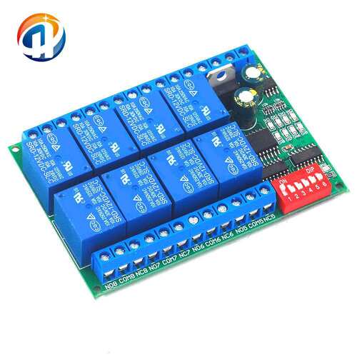 12V 8通道RS485继电器 Modbus RTU协议 串口遥控开关PLC控制板