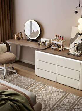 JXL2025新款轻奢卧室梳妆台现代简约奶油风实木化妆桌子斗柜一体