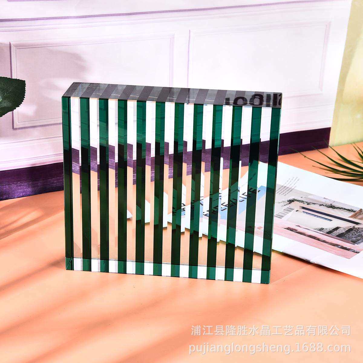 简约现代北欧风格水晶玻璃拼接方体 家居软装摆件黑白蓝条纹方块