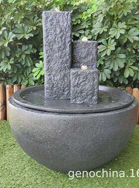 三柱黑色石头个性造型现代艺术装饰喷泉花园公园园林别墅-插电款