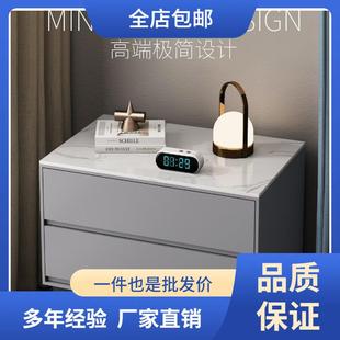 全实木床头柜简约感极简锁岩板主卧室家用黑色床边柜烤漆工艺