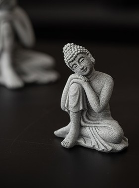 青砂石禅意沉思佛佛陀创意微景观鱼缸造景花卉盆景客厅佛像摆件