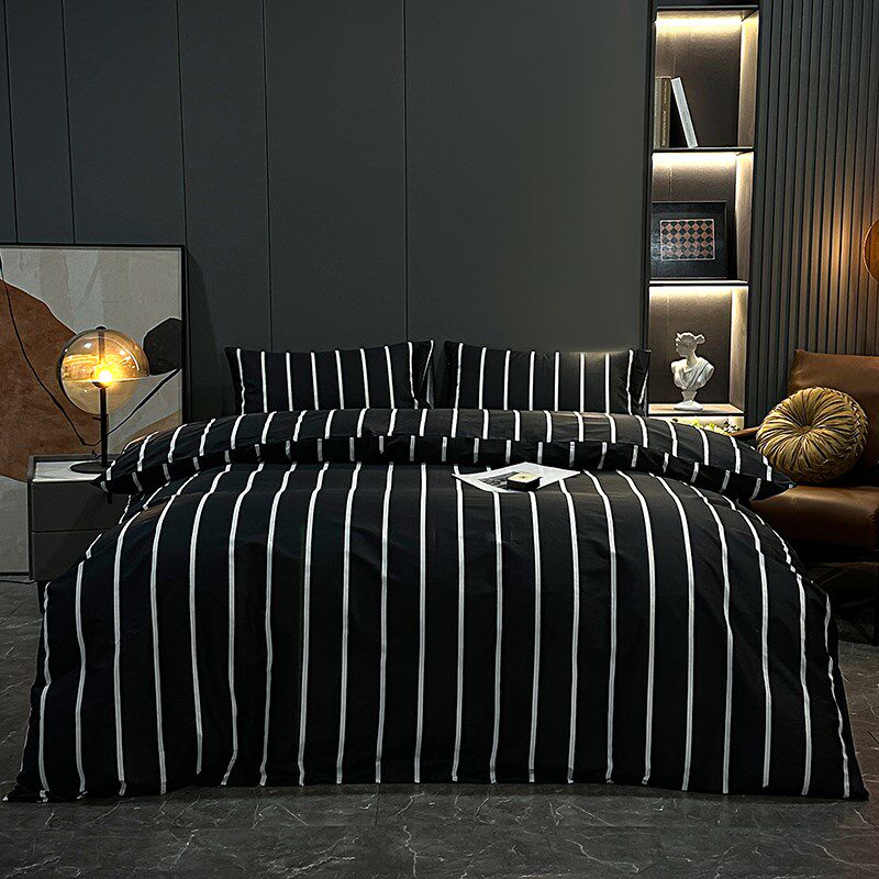 2025新款全棉纯棉四件套床上用品条纹黑白床单被套床笠款4件套春