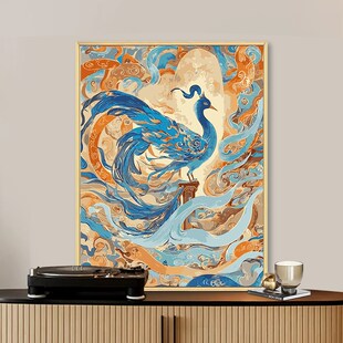 敦煌瑞兽国潮数字油画diy填充填色手工绘神鹿凤凰丙烯油彩装饰画