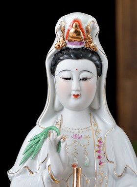 观音菩萨佛像陶瓷坐莲观音摆件古莲南海观世音菩萨家用桌面家居