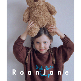 韩国RoanJane童装女童毛针织衫男童毛衫儿童毛衣棕色字母刺绣秋冬
