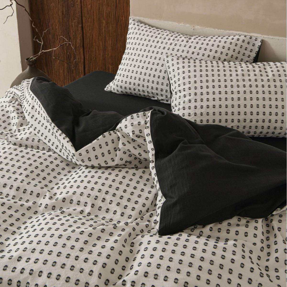 简约全棉泡泡色织提花黑白床上四件套北欧风纯棉柔软亲肤床笠