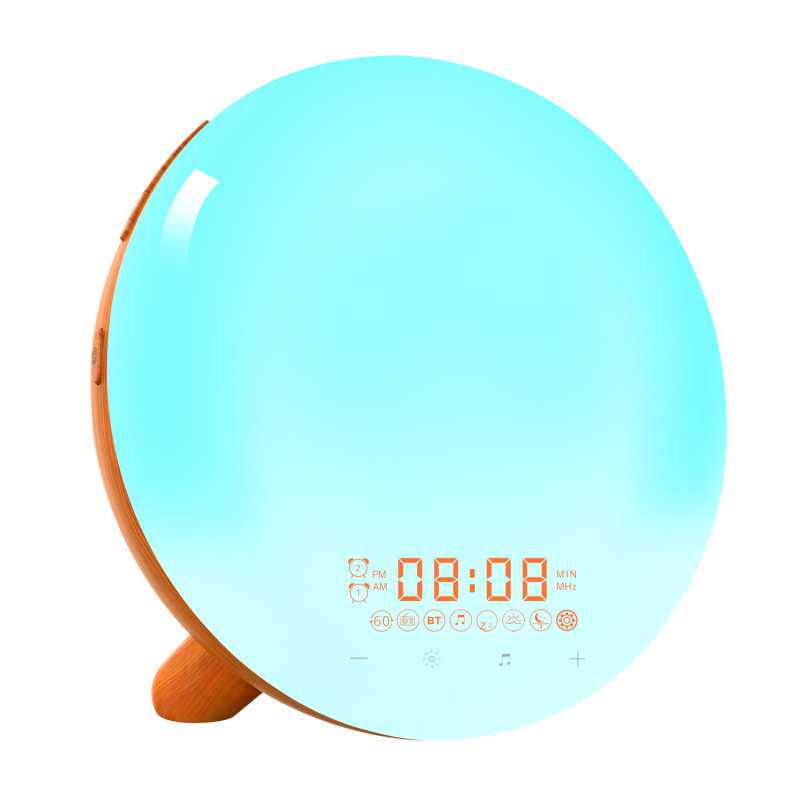 环保木纹led日出唤醒灯闹钟 FM收音无线蓝牙音箱卧室日落伴睡台灯