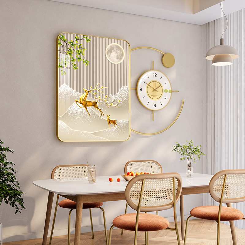 现代风餐厅壁挂饰品晶瓷一体组合装饰画挂画餐桌墙上钟挂表装饰品