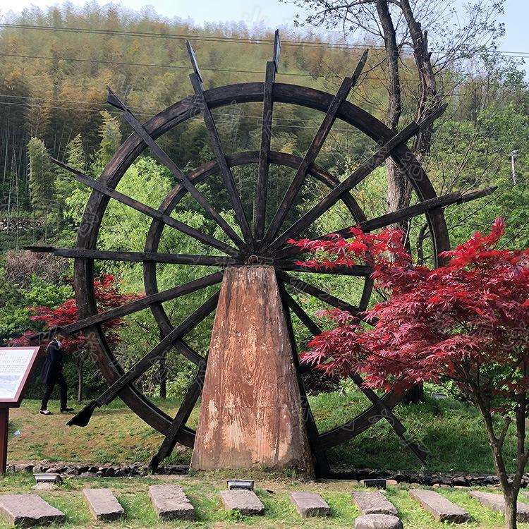 农庄湿地公园防腐木电动景观筒车 仿古体验式脚踏水车落地摆件