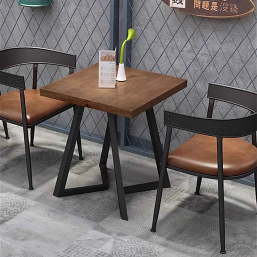 loft方桌工业风圆桌餐饮奶茶店椅子原木实木餐桌餐厅饭店桌椅组合