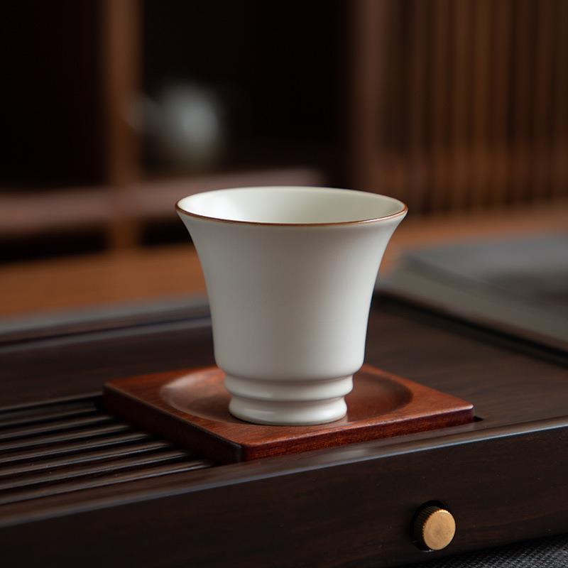 德化陶瓷【单茶杯满100ml半哑光】精工汝窑 米黄色 月牙杯主人 大