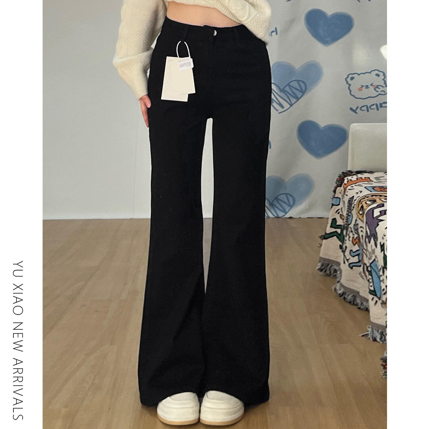 黑色阔腿微喇牛仔裤女夏季新款大尺码胖mm宽松显瘦梨型身材直筒裤