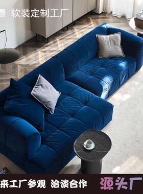 宝蓝色丝绒布艺组合北欧方块沙发意式轻奢简约大户型客厅三人沙发