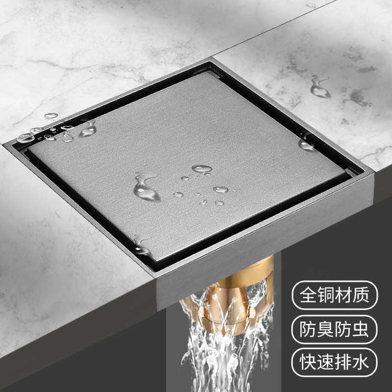 定制隐形地漏纯铜75/110管淋浴房卫生间大排量防臭地漏12cm15cm