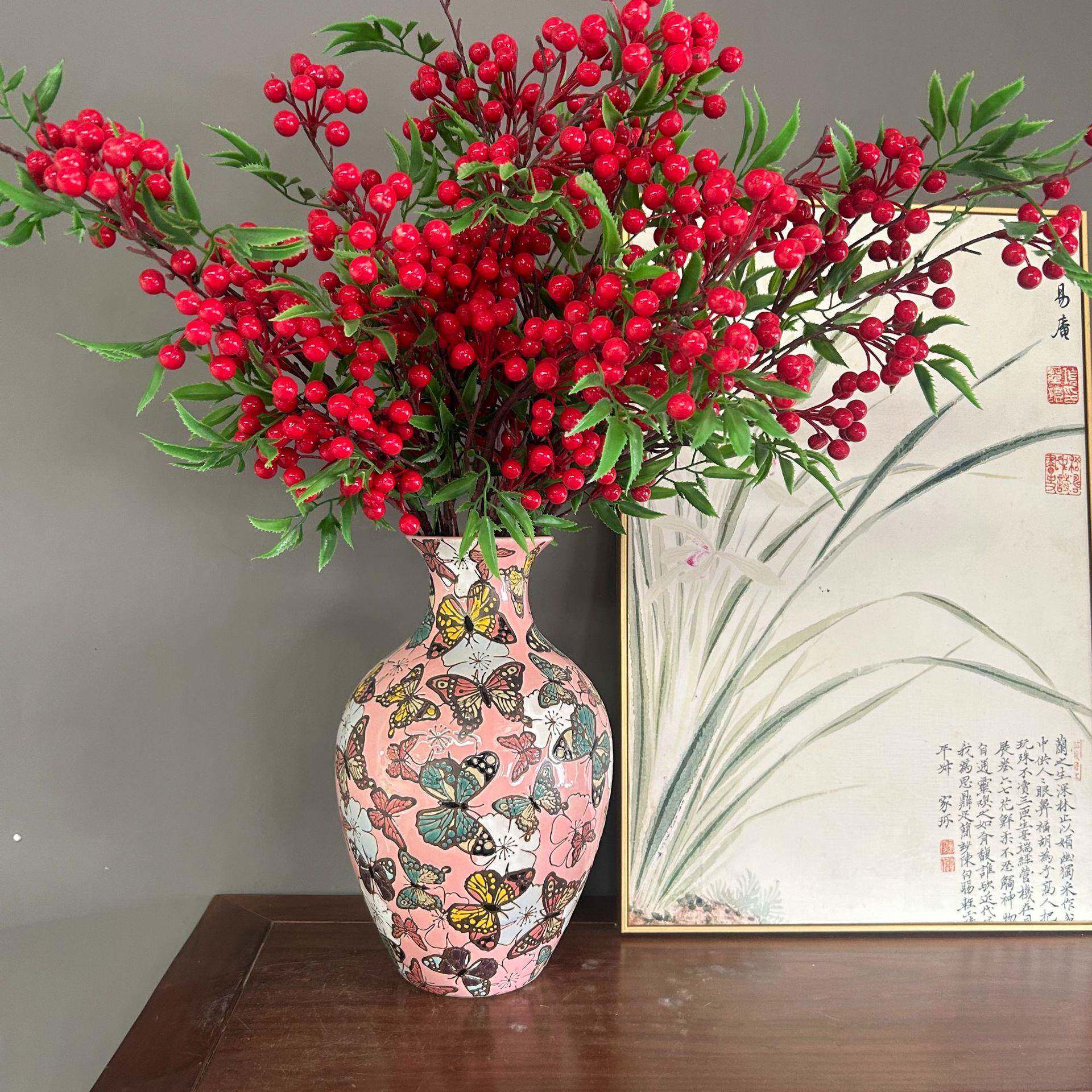 欧式花瓶粉色陶瓷插花瓶彩色蝴蝶瓶子家居玄关客厅民宿博古架摆件
