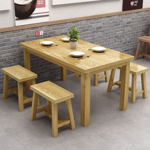 原木色实木餐桌商用桌椅快餐店面馆烧烤店中餐馆火锅店桌椅组合