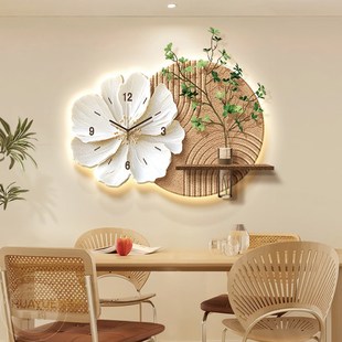 2025新款餐厅装饰画创意挂钟水培绿植客厅电视背景墙挂画立体钟表