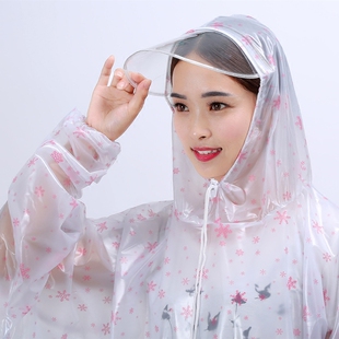 透明雨衣电动车有袖 女成人防水雨披 单人大帽檐加厚透明男全身夏季