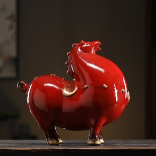 创意覆古唐马摆件生肖红马黑马客厅中式酒店会所桌面玄关软装饰品
