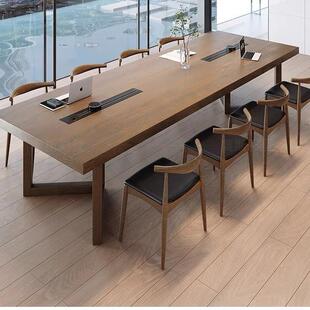 实木办公室会议桌大长桌大型十人图书馆长条阅读桌现代简约洽谈桌