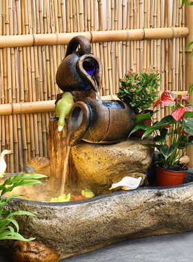 中式假山喷泉庭院花园阳台景观招财民宿造景装饰养鱼池小流水摆件