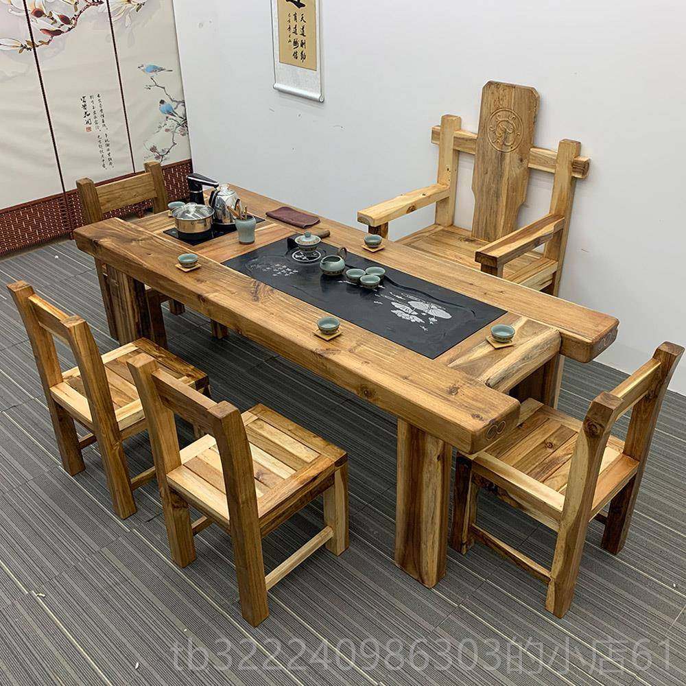 正品实木茶桌椅组合老船木功夫小茶几台自装动水茶桌办公家具套一