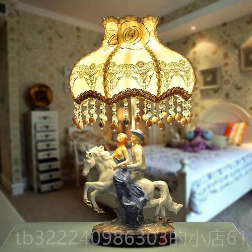 正品式瓷台灯馨美式卧室陶床头灯创意装饰可爱公欧主婚房温覆古大