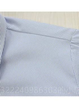 正品春店夏士白底蓝色竖条纹衬衫领移动银行方酒女正装工作服加大