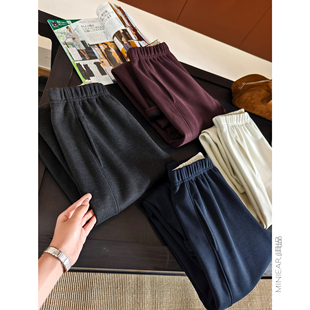 小耳出品加厚肌理人棉/内里亲肤绒/微括弧裤松紧腰磨绒休闲裤女