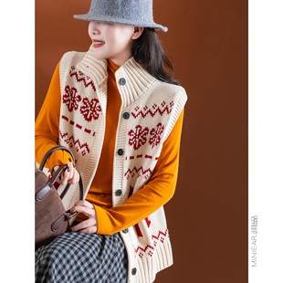 小耳出品多股纱~厚实绵密/K起球/雪花提花 立领毛衣马甲无袖外套