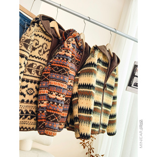 小耳出品温暖治愈~萣制费尔岛提花/加绒颗粒绒/连帽大版外套女