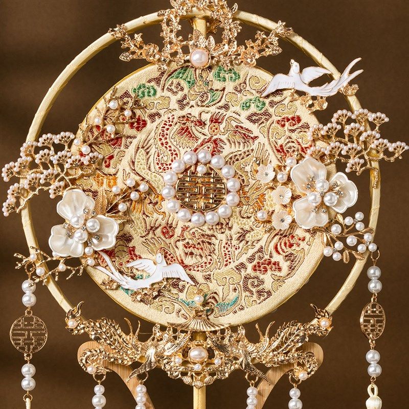 秀禾团扇新娘结婚成品中式金色手工古风喜扇diy材料包扇架,家居饰品,工艺扇/团扇/喜扇/折扇,淘宝优惠券,粉丝福利购,淘宝优惠卷