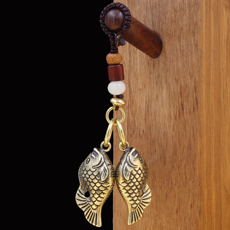 创意黄铜鲤鱼年年有余过新年礼品锦鲤车钥匙扣挂件男钥匙链女复古