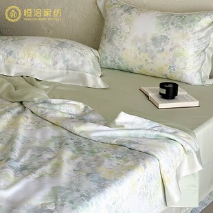 夏季田园20%桑蚕丝透气莱赛尔夏凉被四件套空调被花卉可水洗机洗