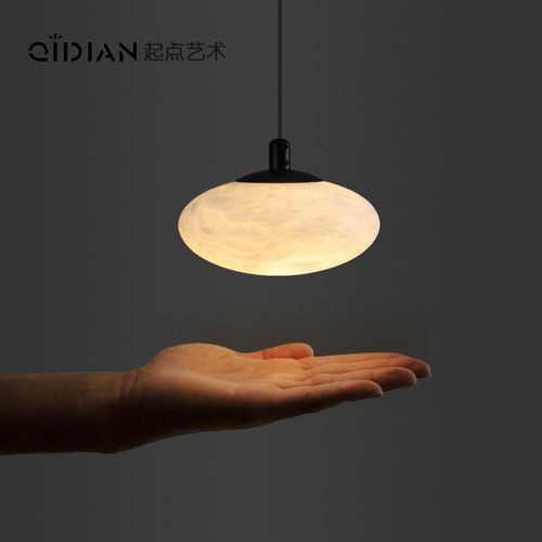 西班牙云石现代极简中古风轻奢卧室床头悬停升降床头装饰小吊灯