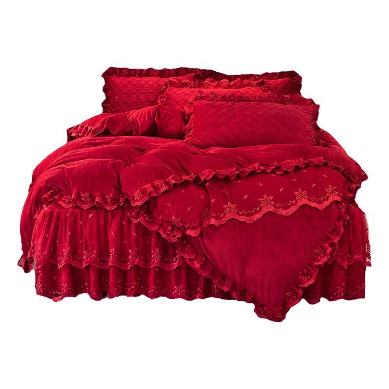 高端婚庆宝宝绒四件套床裙加绒加厚夹棉床罩结婚红色陪嫁床品冬季,床上用品,婚庆床品套件,淘宝优惠券,粉丝福利购,淘宝优惠卷