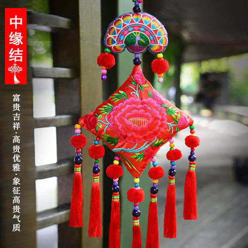 中国结挂件客厅刺绣布艺民族风壁挂家居入户门玄关背景墙新款装饰