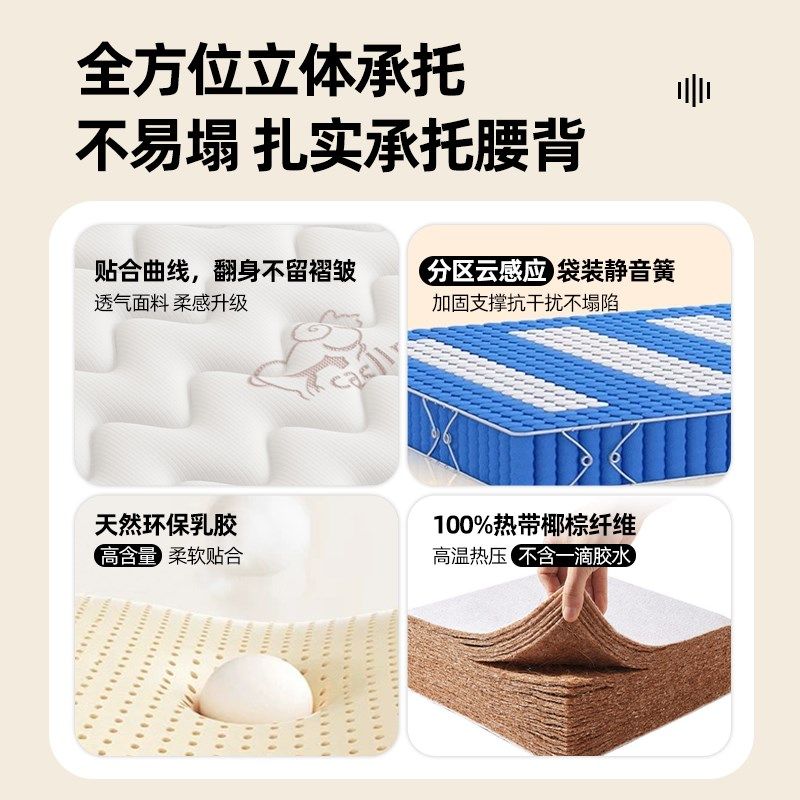 席梦思床垫灰色家庭用卧室软垫超软海绵独立弹簧租房酒店乳胶20cm,住宅家具,弹簧床垫,淘宝优惠券,粉丝福利购,淘宝优惠卷