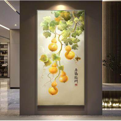 新中式玄关装饰画葫芦手绘油画福禄美式简约走廊过道挂画五福临门