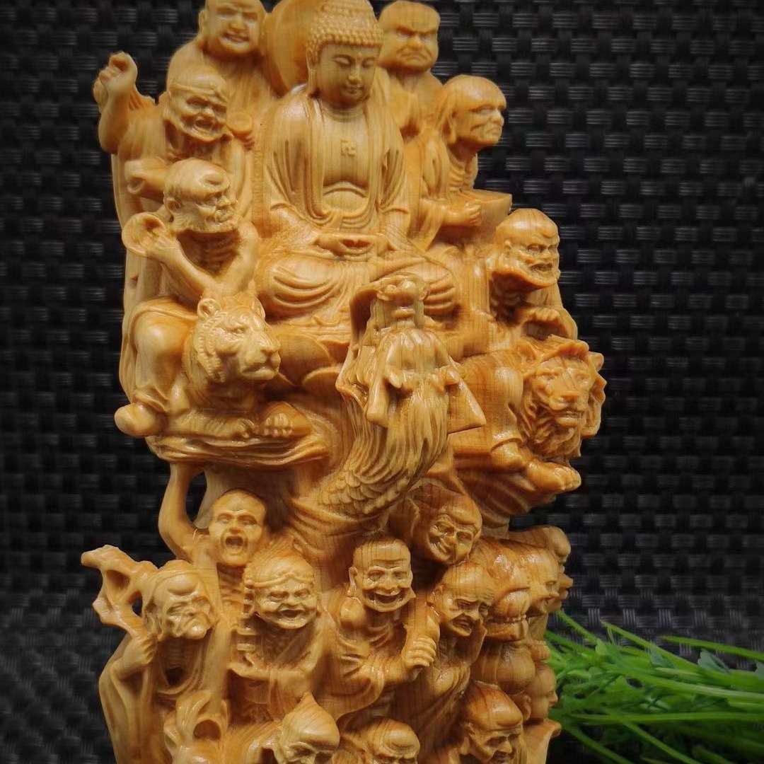 崖柏精雕十八罗汉摆件家居木质工艺品文玩小件家居装饰木制实木