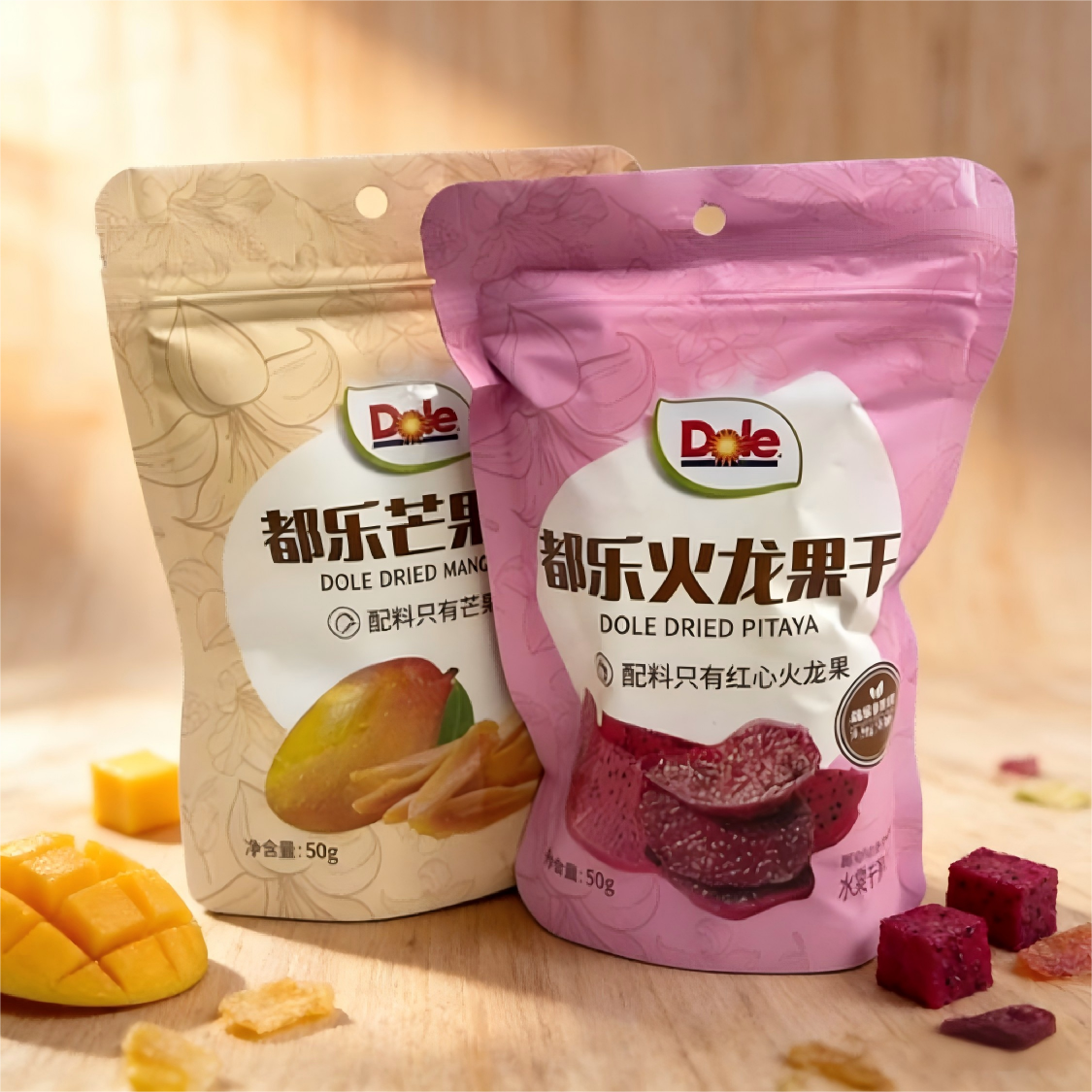 Dole都乐芒果干50g火龙果干70g袋装办公室零食果脯蜜饯