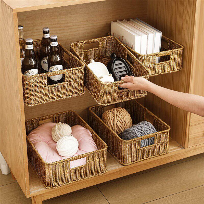 彷藤编编织收纳筐客厅电视柜抽屉茶几储物篮筐桌面零食杂物收纳盒