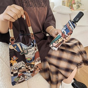 美式 卡通雨伞女晴雨两用覆古防晒抗UV折叠遮阳伞遮阳小巧可携式