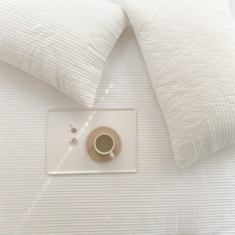 六月雨白韩国纯棉直条纯色绗缝床笠床褥垫子枕套三件套单品床笠,床上用品,床笠,淘宝优惠券,粉丝福利购,淘宝优惠卷