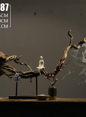 新中式实木枯木禅意摆件 陶瓷佛像风化木茶室客厅家居装饰工艺品