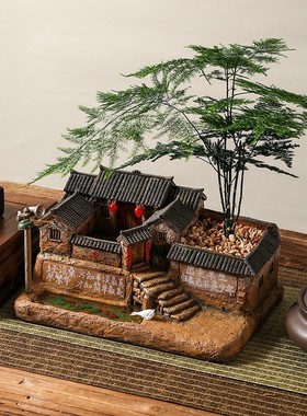 赤楠盆景植物客厅云竹小盆栽微景观造景绿植办公桌老房子模型摆件
